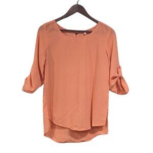 Japna 3/4 Sleeve Blouse Womens XS Coral Orange Office Work Preppy Lightweight‎